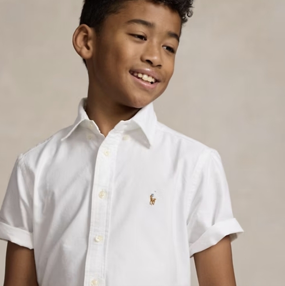 POLO RALPH LAUREN Kid White Short Sleeve Button Down Shirt Size Medium (10-12) - Picture 1 of 10